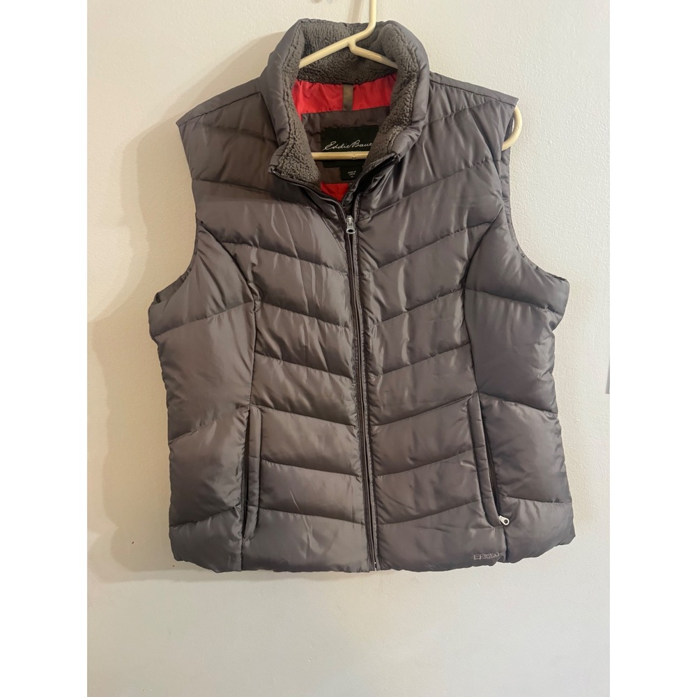 Eddie Bauer EB550 Premium Goose Down‎ Vest Gray Red Sherpa Collar Puffer  XL - Picture 2 of 7